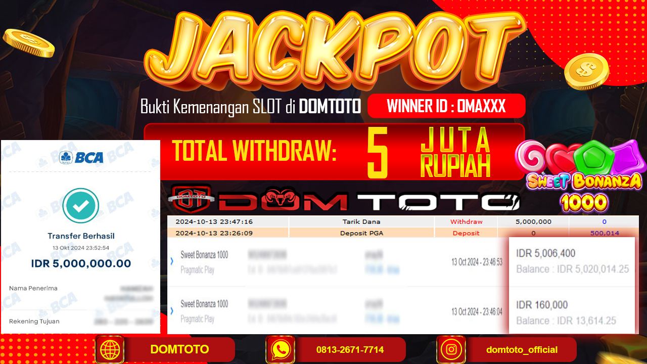JACKPOT SLOT SWEET BONANZA 1000 13 OKTOBER 2024